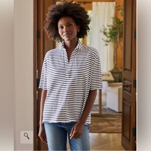 Frank & Eileen Patty PopOver SS Henley Navy French Stripe Size Small